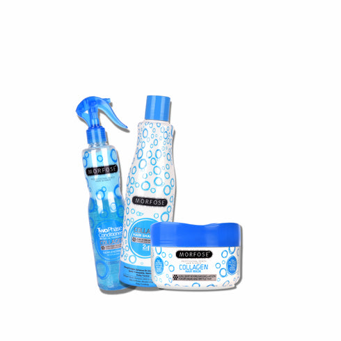 Morfose Collagen Hair Care Set - Leave-In Conditioner, Shampoo, and Hair Mask Trio